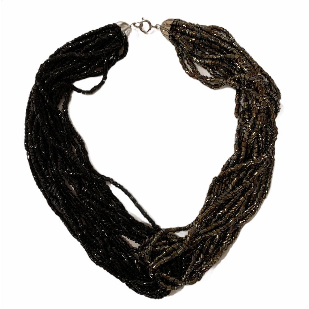 Black and Gray/silver beaded statement necklace